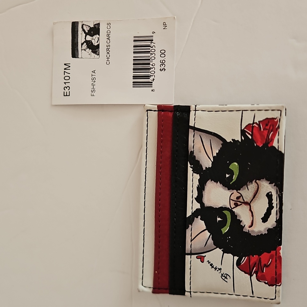Brighton Checkers Card Case Featuring CaT W Red Bow EUC